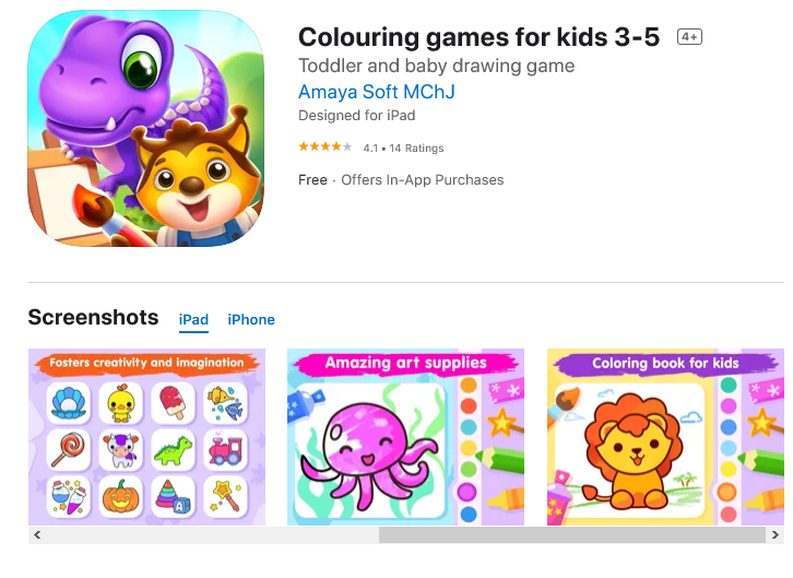Colouring games for kids 3-5 (Free: iPadOS and iOS)