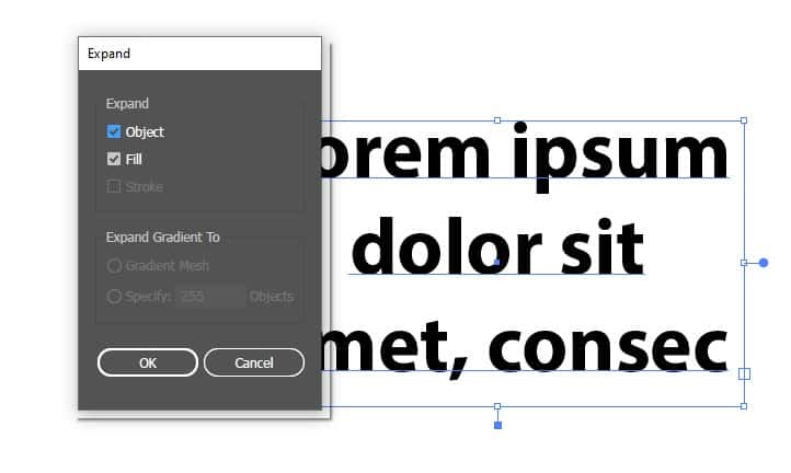 How to expand text in adobe illustrator